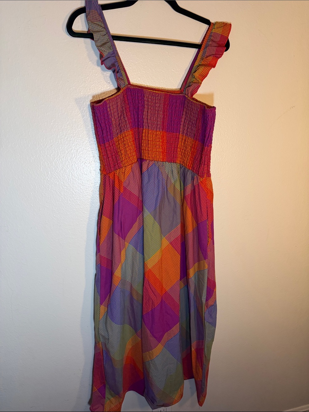 Time and Tru Colorful Plaid Cotton Smocked Top Sleeveless Maxi Dress XL - Picture 7 of 8